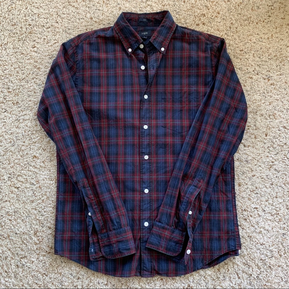 MENS M J CREW L/S RED/BLUE COLLARED SHIRT